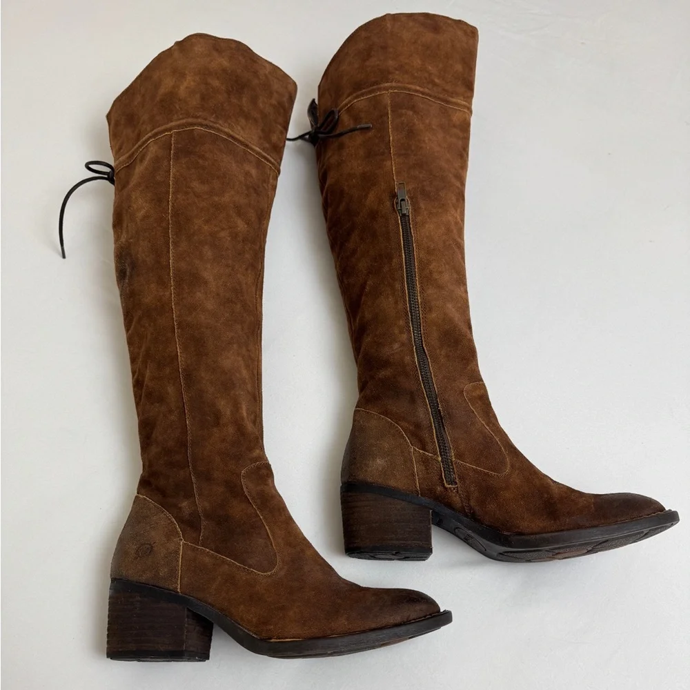 Born Brown Tall Suede Over The Knee Riding Boots Block heel Side Zip Size 7